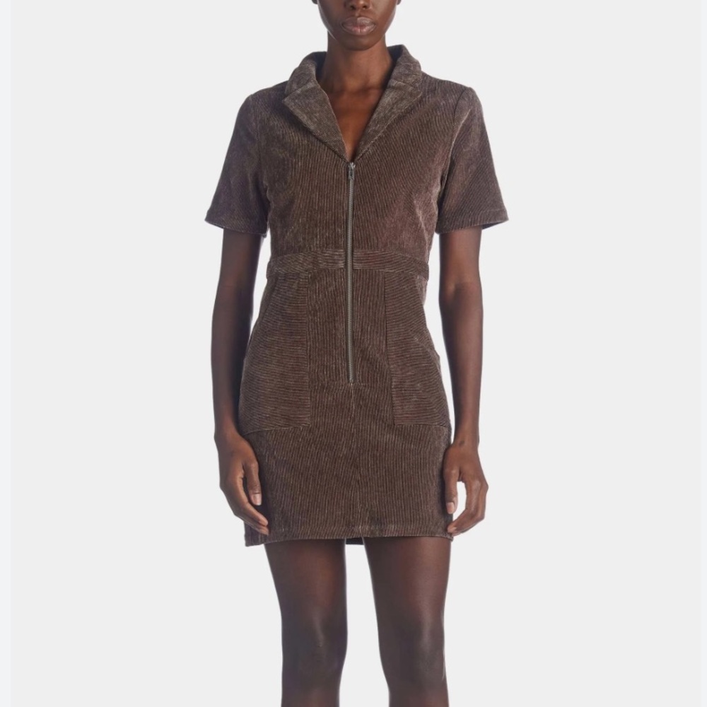 Brown Corduroy Zip-Up Dress
